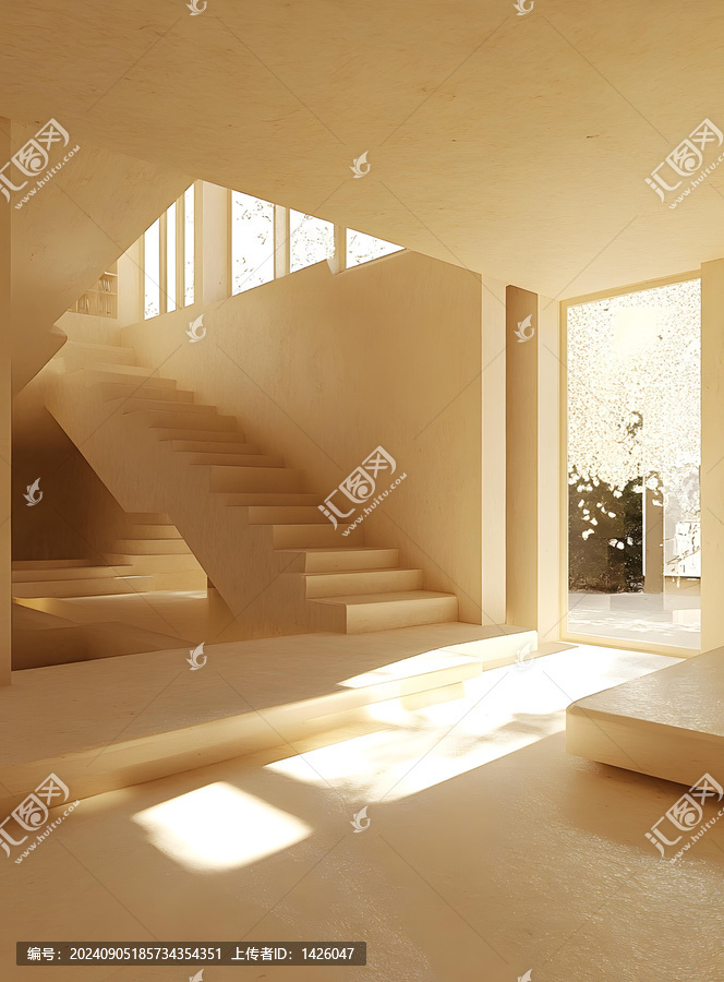 現(xiàn)代簡(jiǎn)約木質(zhì)住宅樓梯內(nèi)部陽(yáng)光照射