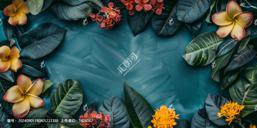 郁郁蔥蔥的綠葉和熱帶花卉框架