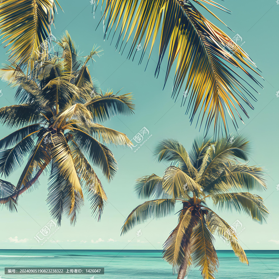 熱帶海灘棕櫚樹(shù)和海洋景色