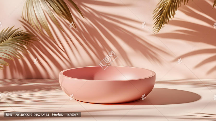 粉色碗與棕櫚葉陰影極簡(jiǎn)產(chǎn)品展示