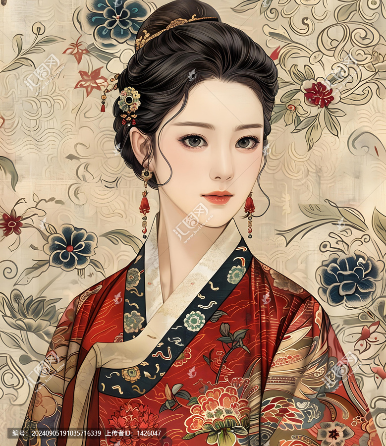 身穿漢服的年輕女子畫像