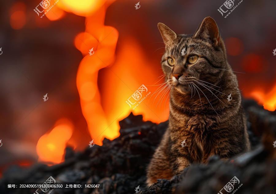 火山熔巖上的貓