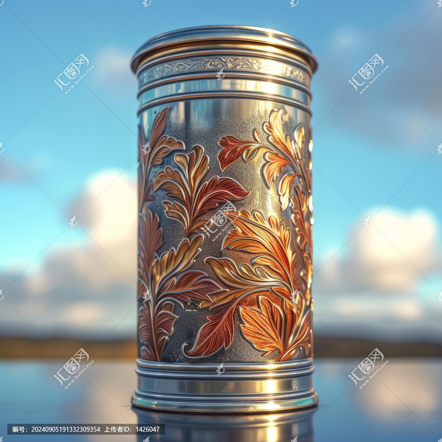 金屬花卉圖案圓柱形容器