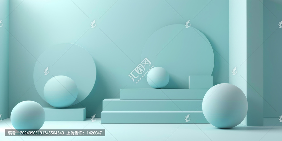 藍(lán)色幾何形狀3D渲染