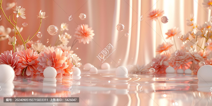 在水面上漂浮著的潔白與粉紅的花朵