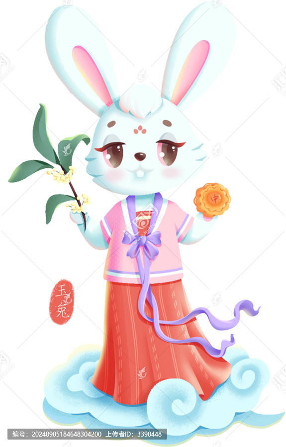 卡通Q版中秋神話人物玉兔元素