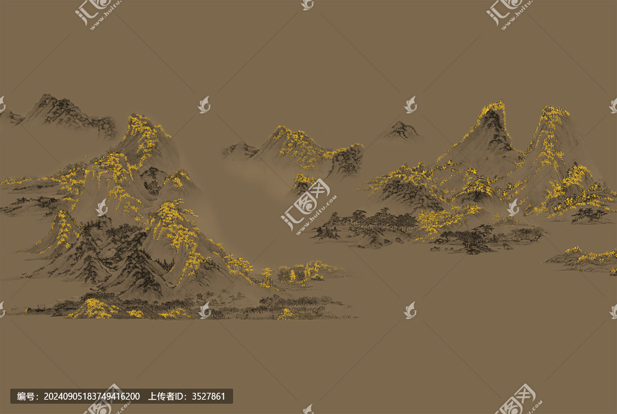 中式線描山水背景墻