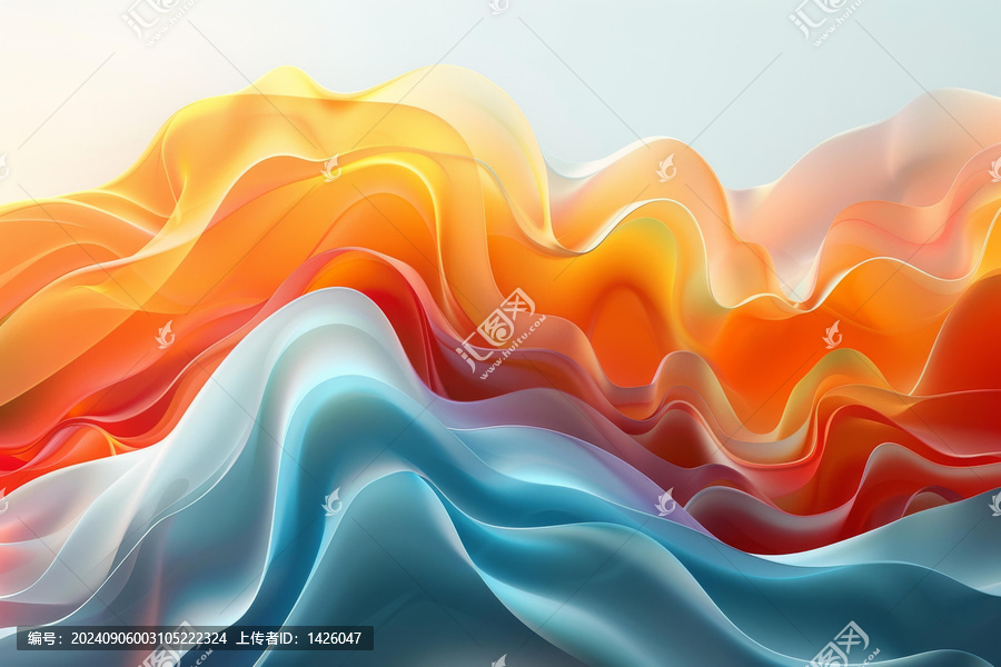 五彩繽紛的波浪表面3D渲染