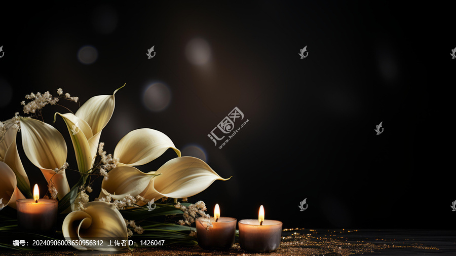 白色馬蹄蓮和蠟燭