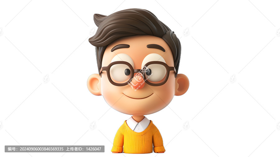 [免摳素材]戴眼鏡的卡通男孩3D渲染