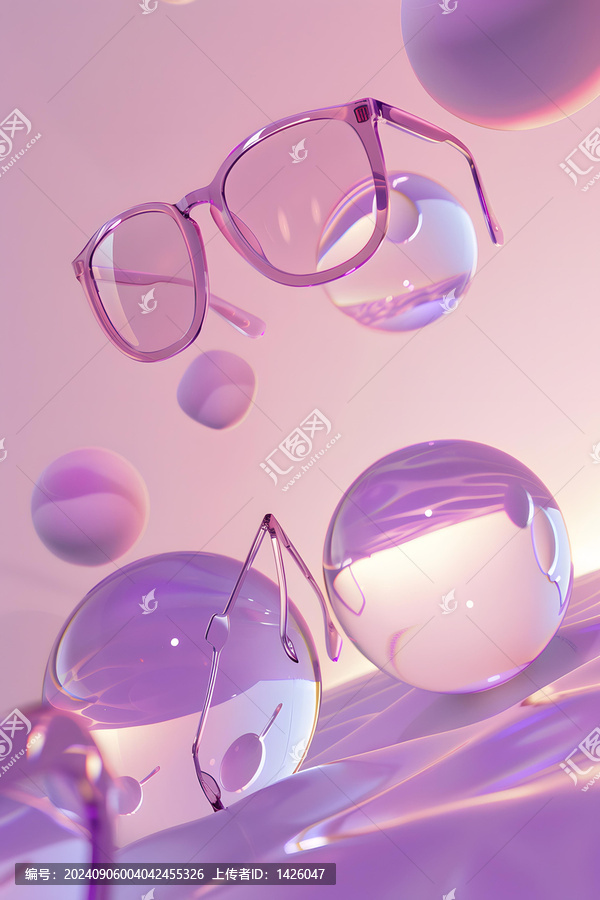 粉色背景漂浮眼鏡