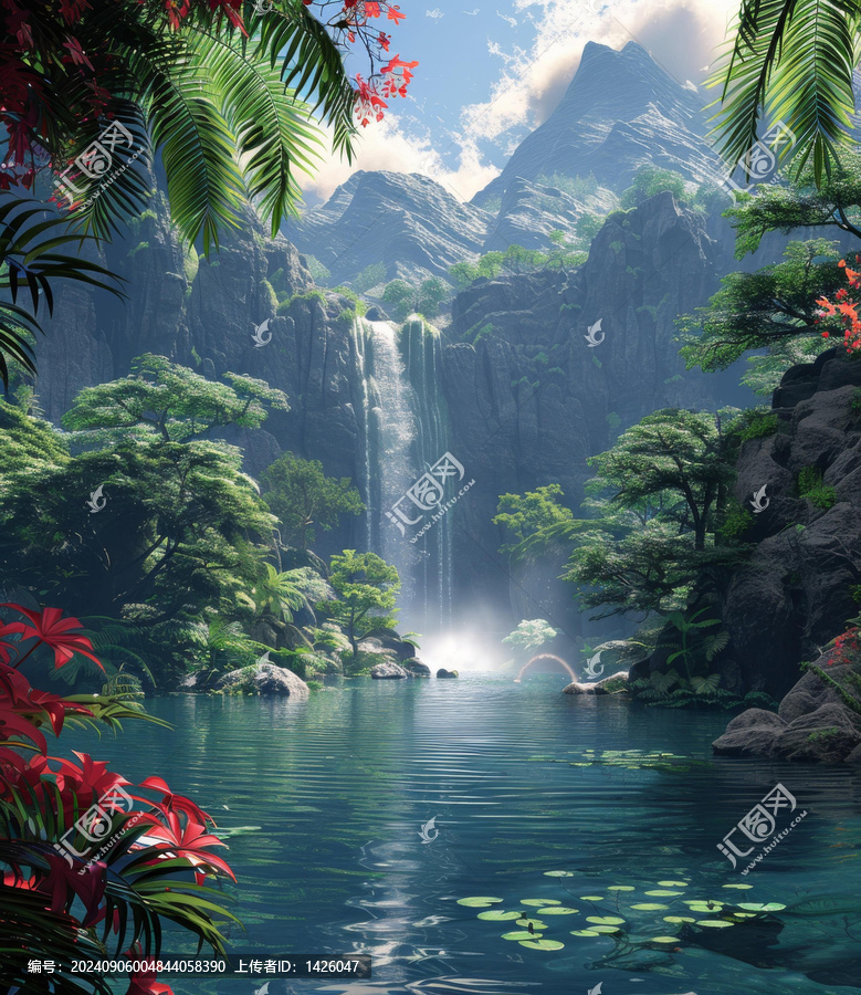 奇幻瀑布山脈風(fēng)景