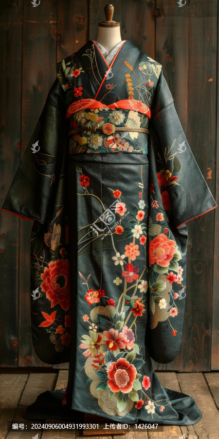 一件帶花卉圖案的和服