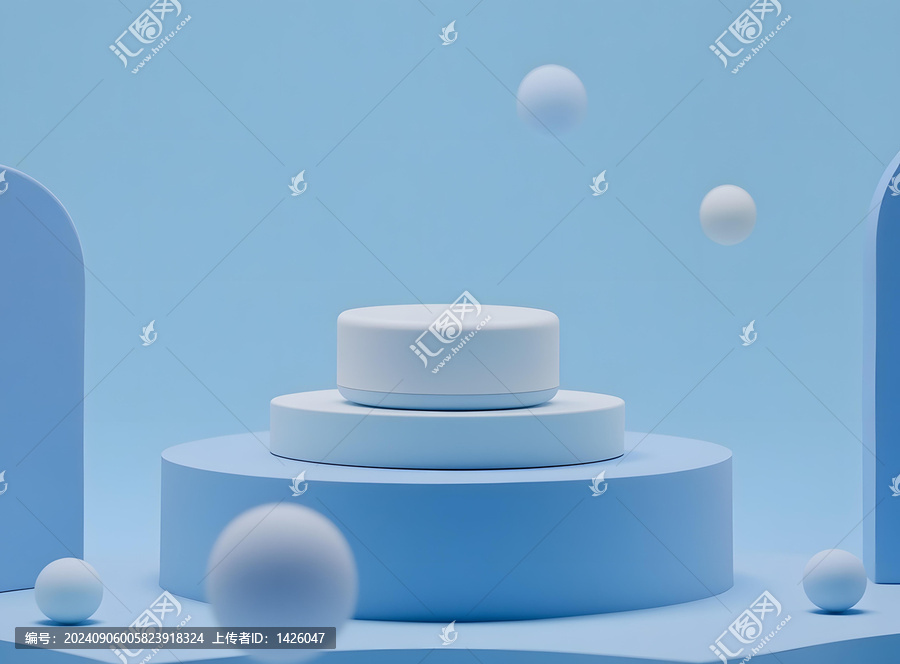 藍色抽象極簡主義,3D,渲染圓形平臺