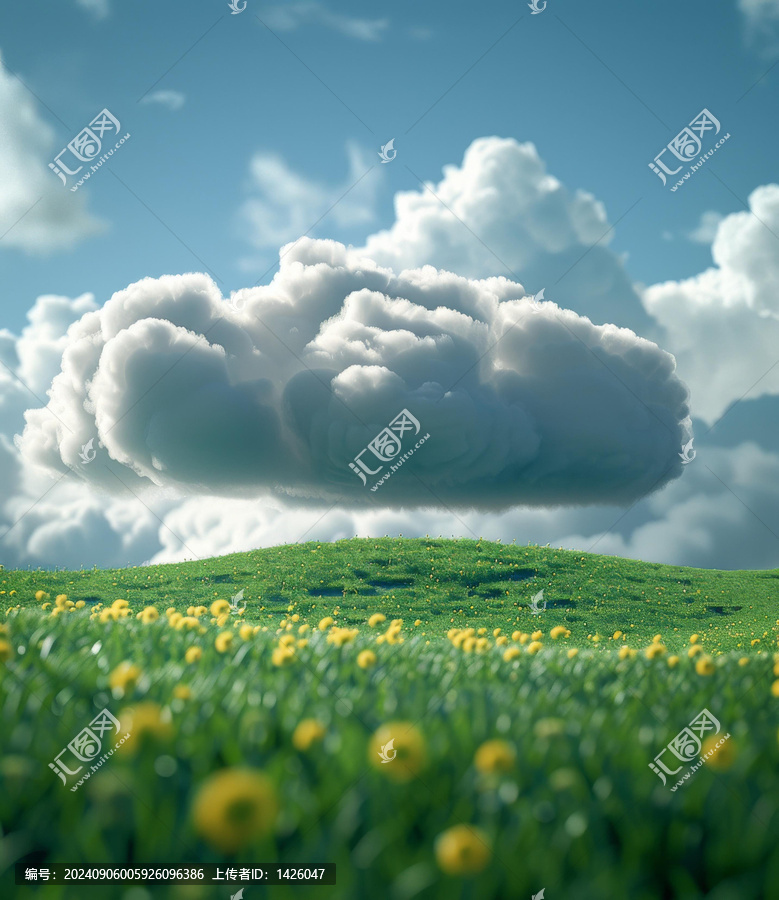綠草地上的蓬松白云