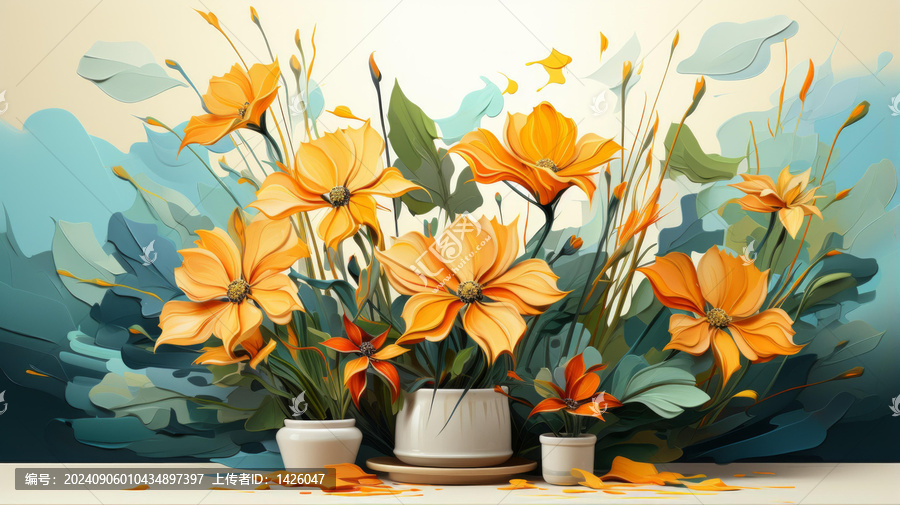 黃色花卉插花畫