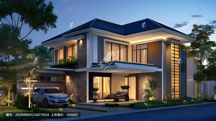 現(xiàn)代兩層帶車庫(kù)的別墅