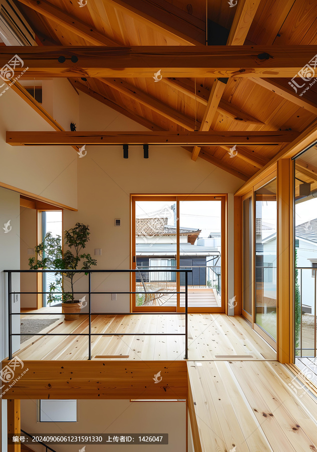 現(xiàn)代木質(zhì)房屋室內(nèi)設(shè)計(jì)帶陽臺(tái)景觀