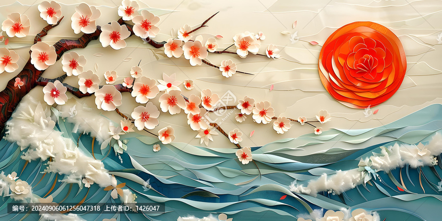 櫻花與波浪