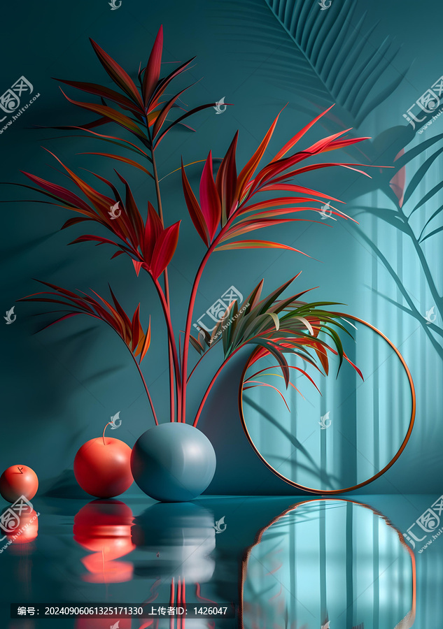 紅葉植物和紅色蘋果