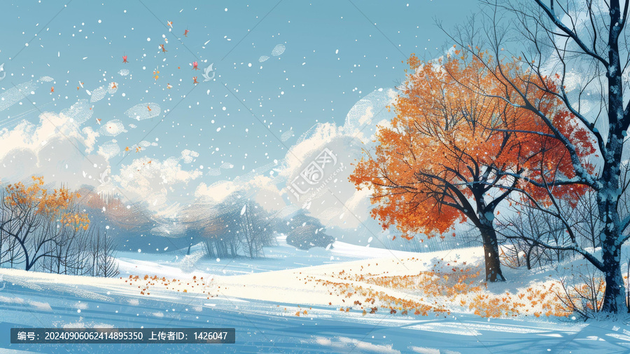 冬日雪景中的孤獨樹木