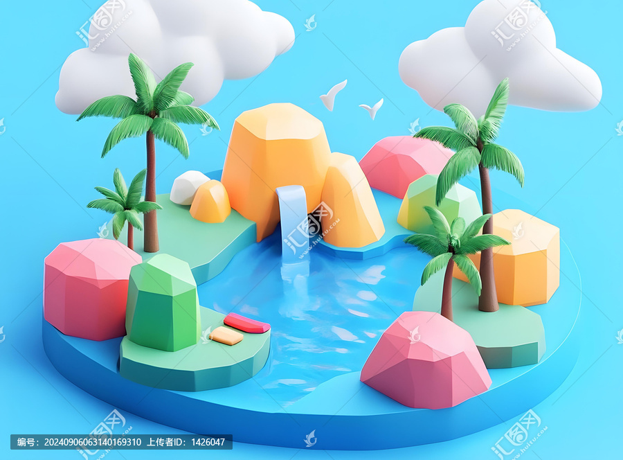 3D卡通風(fēng)格瀑布島嶼