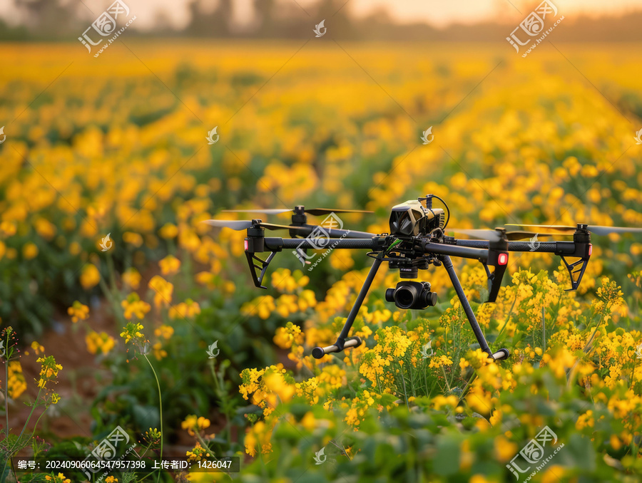 無人機飛過油菜花田