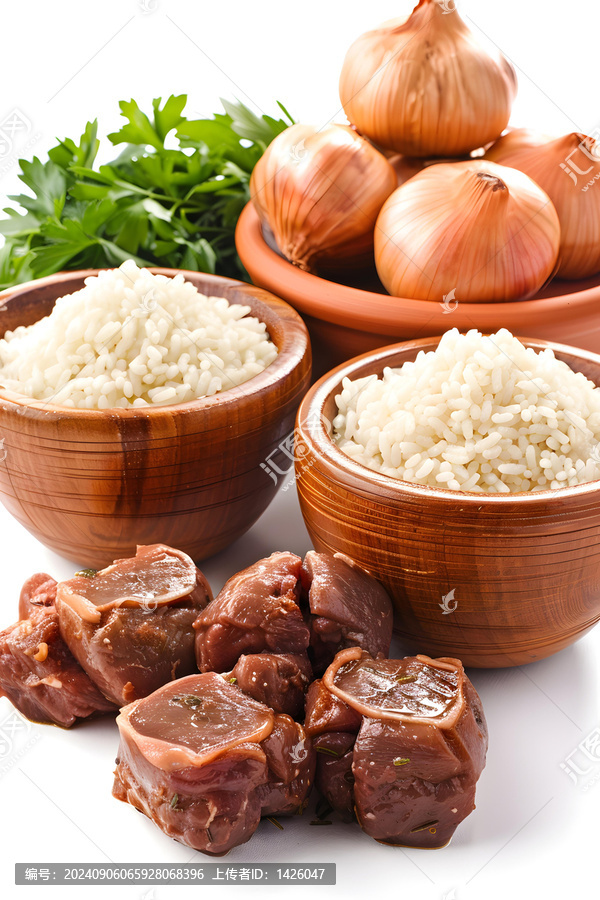 抓飯的原料：羊肉、大米、洋蔥