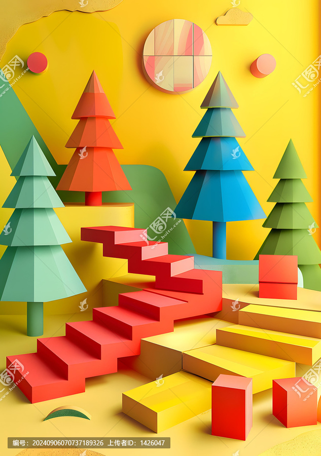 彩色紙雕森林階梯3D