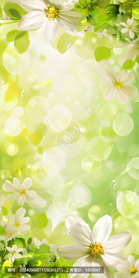 白色花朵綠色葉子模糊背景