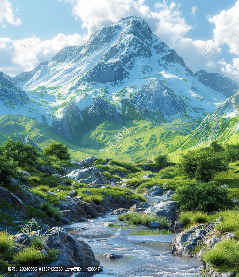 壯麗山谷中的一條巖石河流