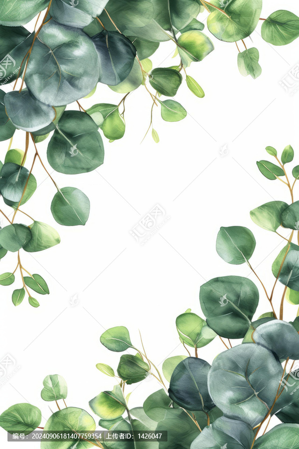 水彩桉樹葉框架