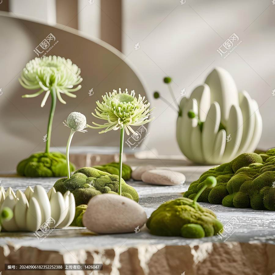 白色陶瓷花卉裝飾苔蘚