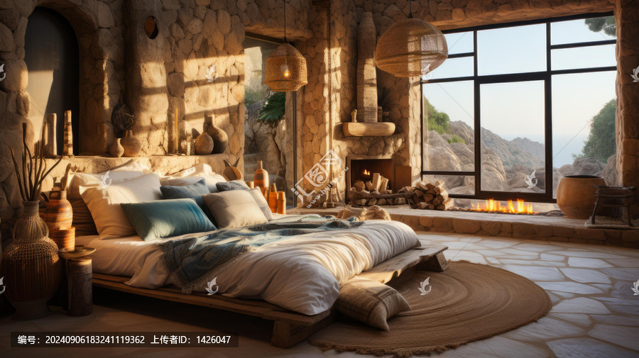 海景石屋內(nèi)部帶壁爐