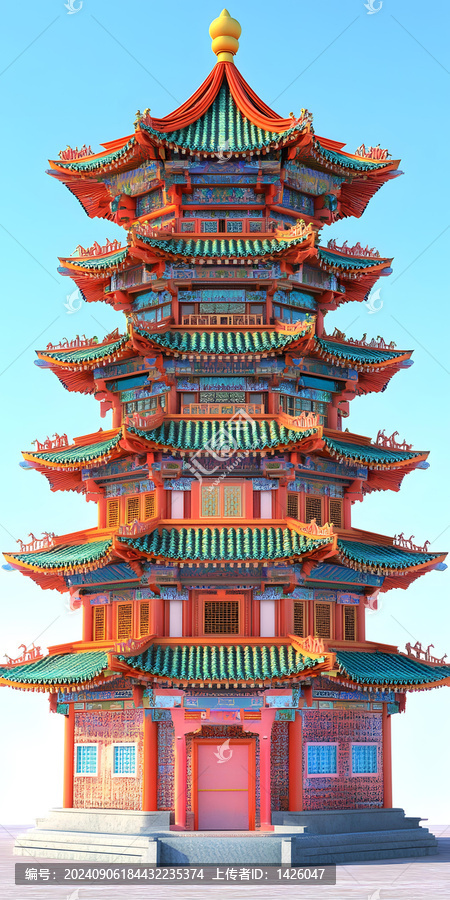 傳統(tǒng)中國建筑風(fēng)格的彩繪寶塔