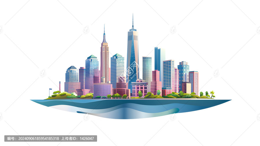 彩色城市天際線建筑景觀圖