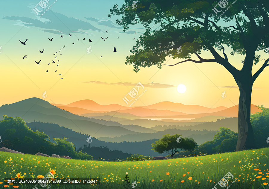 夕陽下的山丘