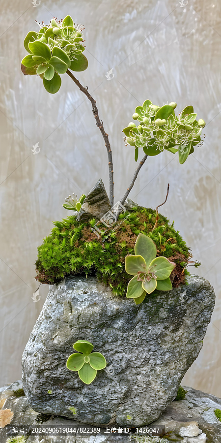 石頭上的綠色植物背景