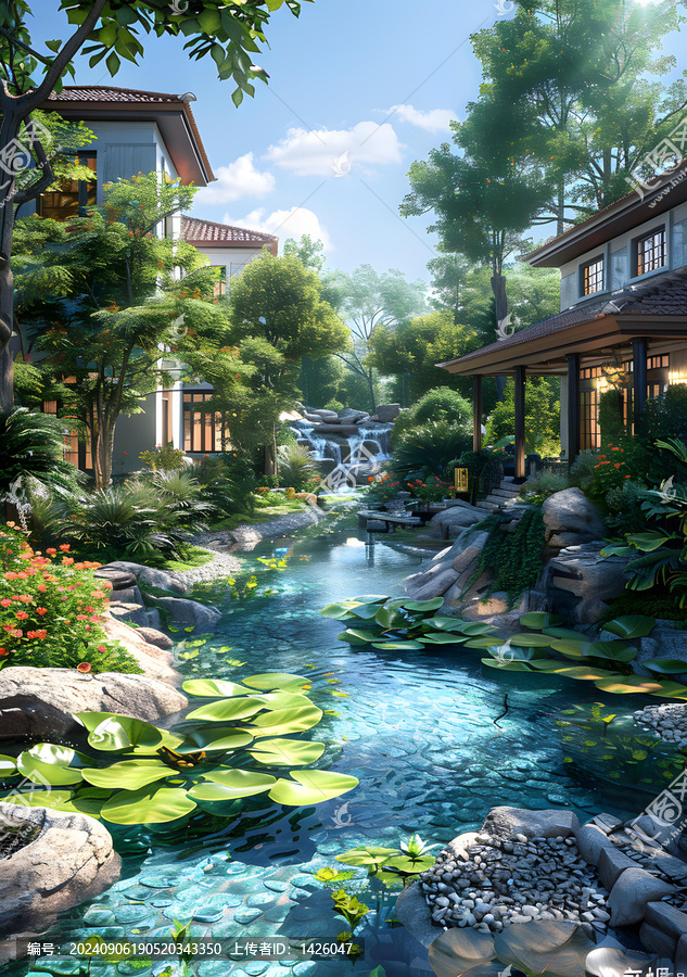 碧水映襯下的園林景觀