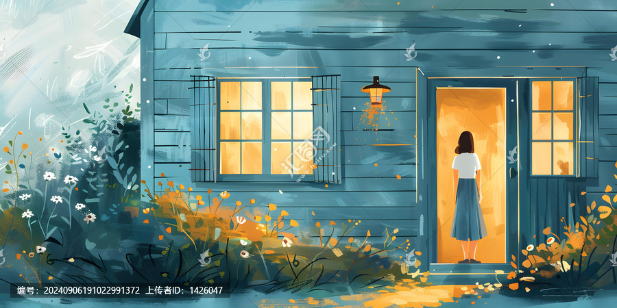 夜晚的小屋