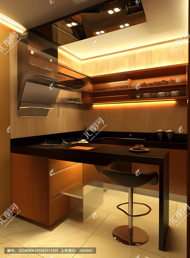 現(xiàn)代廚房設(shè)計，吧臺設(shè)計，帶凳子