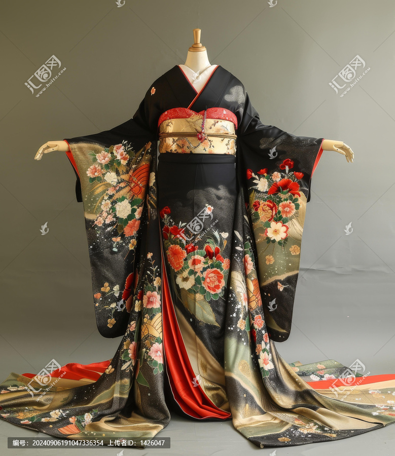 身穿黑色和服的藝伎