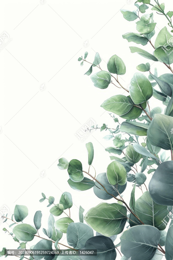 綠色的桉樹葉水彩插圖
