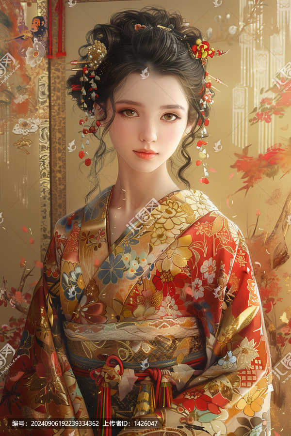 身穿和服的亞洲女性