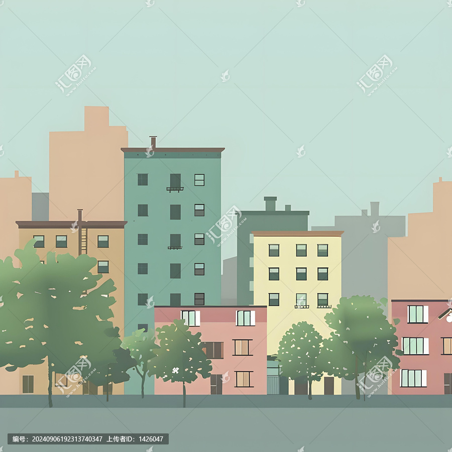 城市街景建筑綠樹