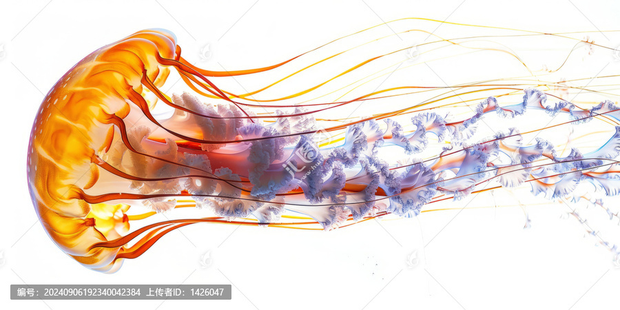 一只橙色水母的插圖白色背景上有白色觸須