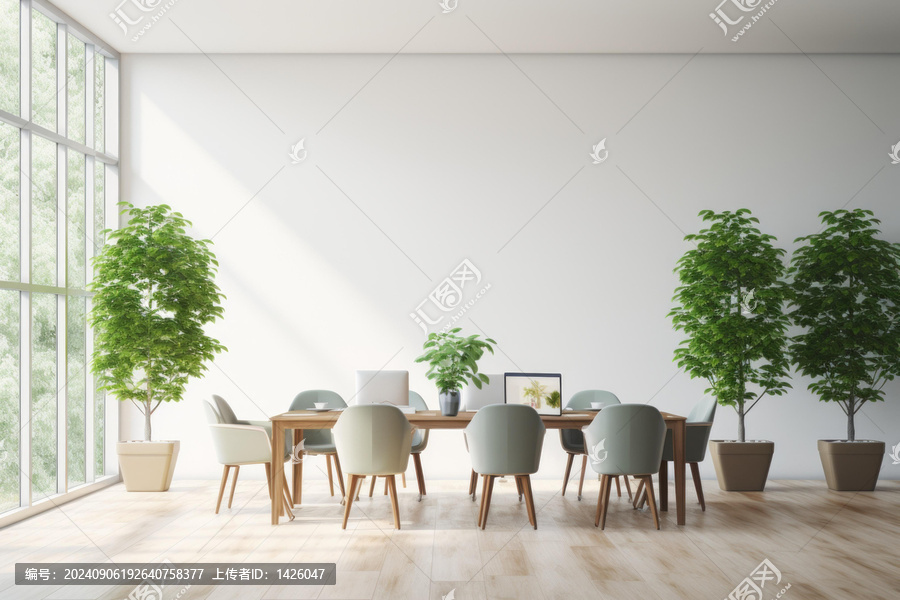 明亮通風(fēng)的帶植物的辦公空間