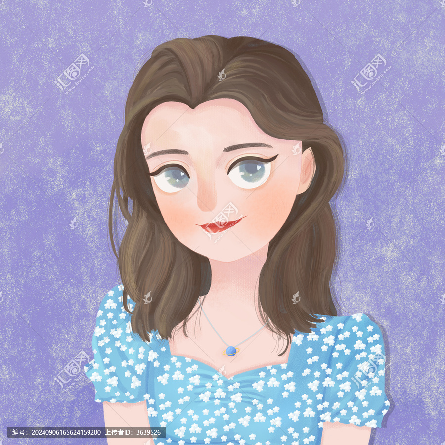 頭像溫柔甜美少女卡通插畫