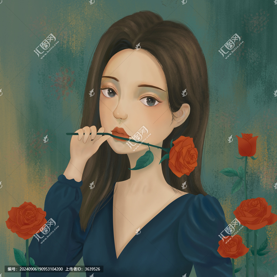 散發(fā)著魅力的女人手中拿著玫瑰