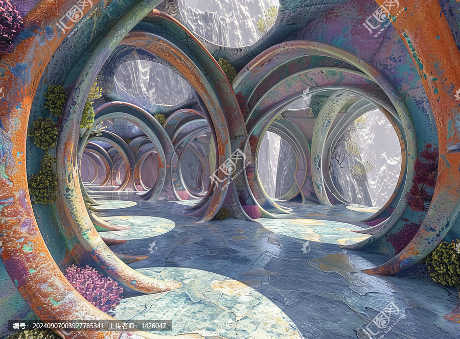 史詩(shī)般的科幻建筑與發(fā)光的晶石和瀑布